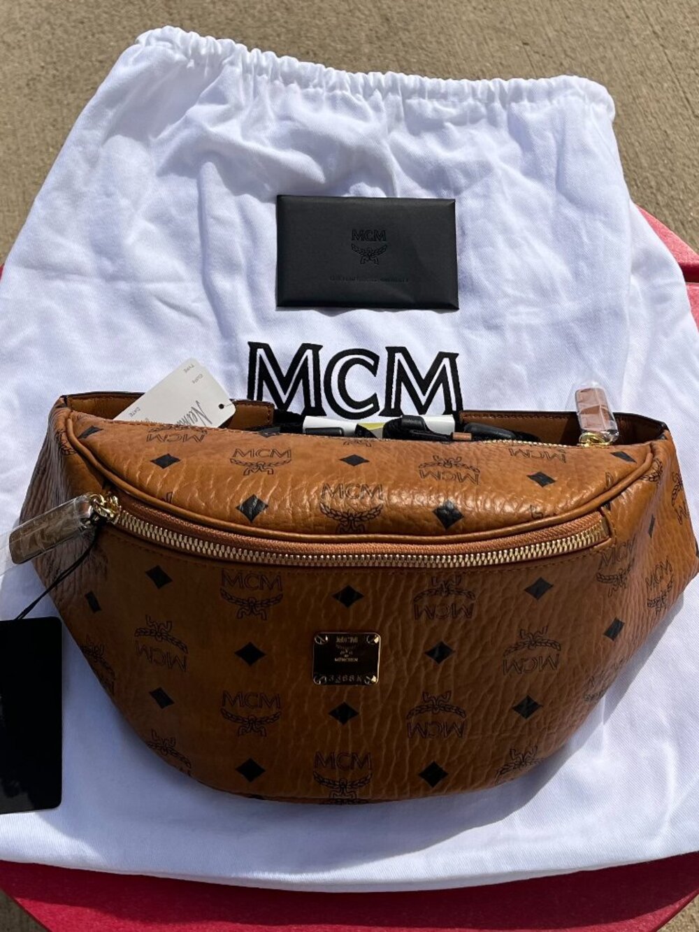 MCM Cognac Viestos Monogram Belt Bag NWT - Picture 8 of 12